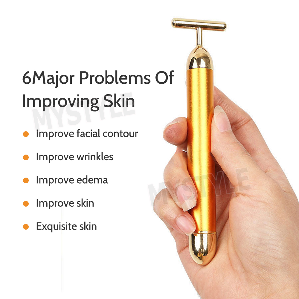 24K Gold Beauty T Bar Electric Facial Roller Massage Vibration